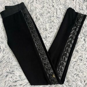 BCBGMaxAzria Black Jaims Leather Lace Up Ponte Legging Pants‎